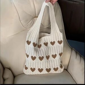 Love Pattern Crochet Bag, Sweet Knitted Shoulder Bag, Y2K Woven Tote Bag